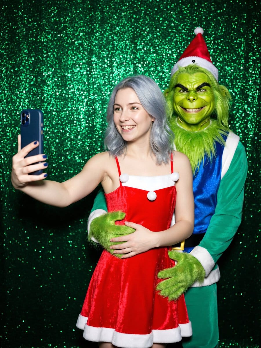 Chaotic Grinch Christmas Selfie Prompt - AI Generated Realistic Style Image Example