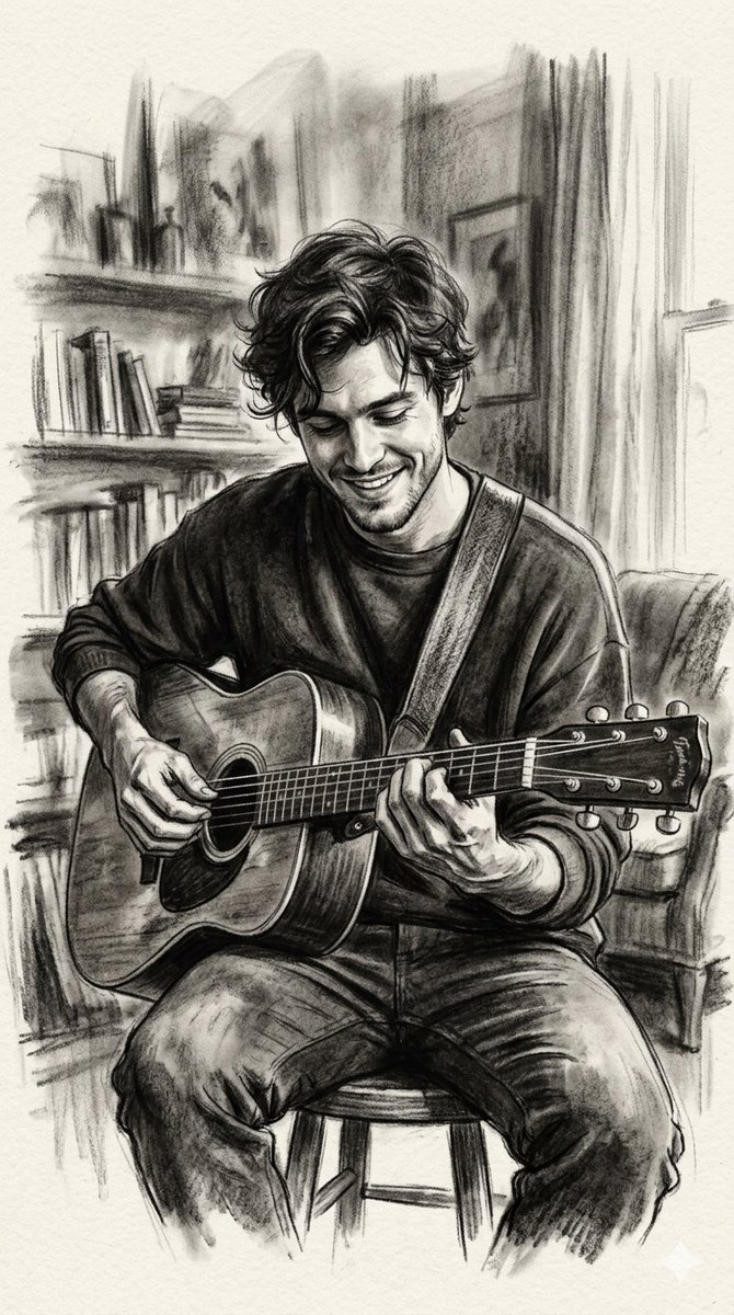 Charcoal Portrait of Guitarist - AI Art AI Generated Artwork