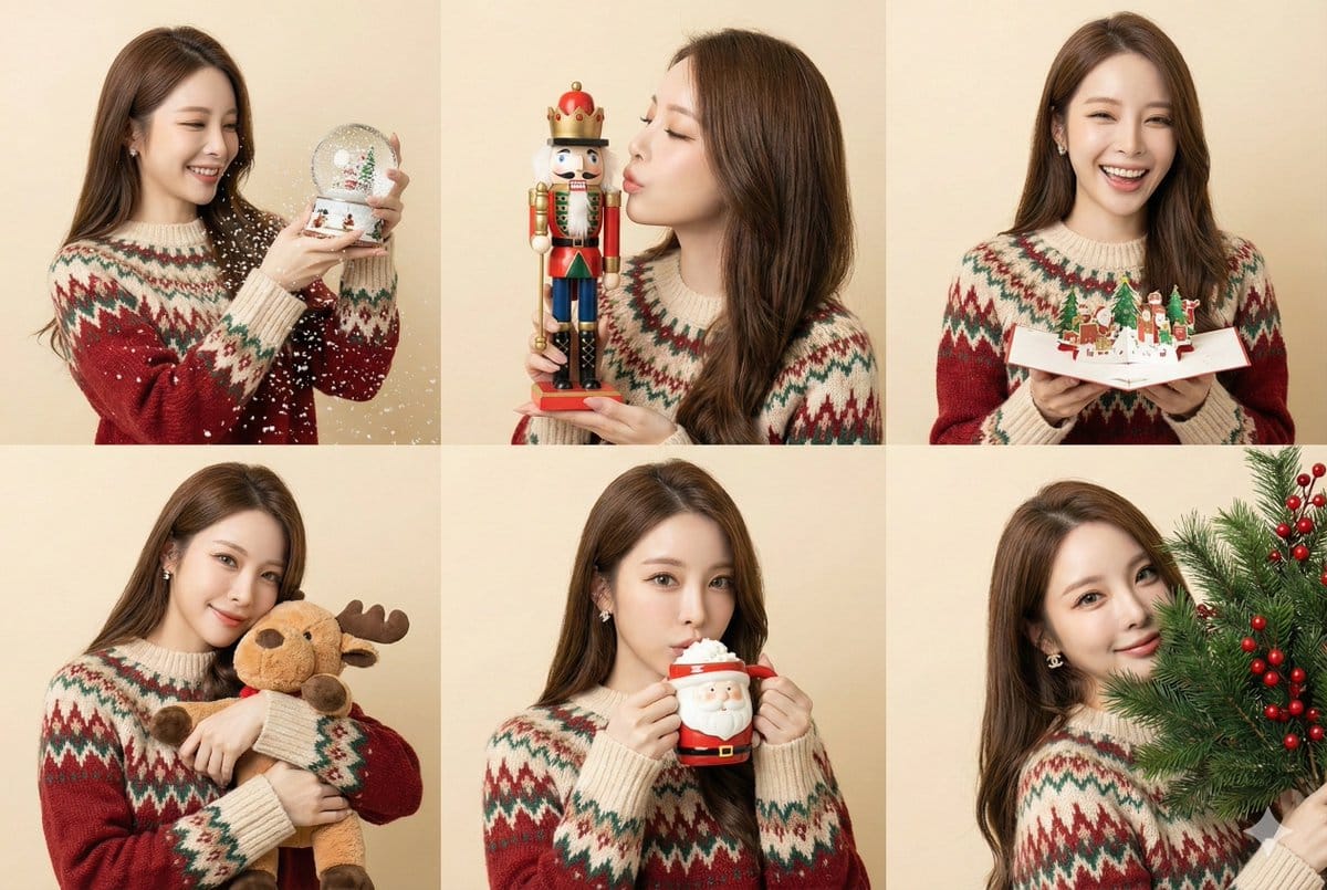 Christmas Fair Isle Sweater 6-Panel Grid Portrait - Prompt IA