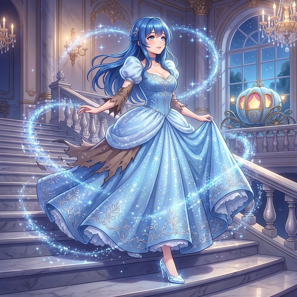 Cinderella Transformation AI Image Prompt - AI Generated Fantasy Style Image Example
