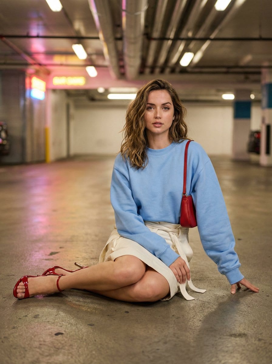 Cinematic Fashion Portrait in Underground Parking - AI 프롬프트