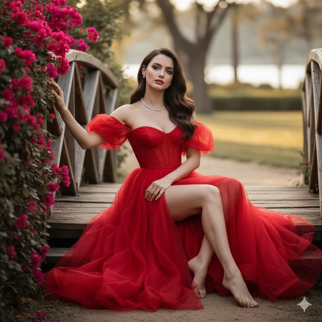Cinematic Fine-Art Portrait of Ana de Armas in a Red Gala Dress - AI Generated Character Style Image