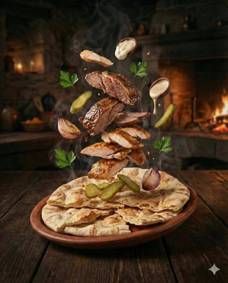 Cinematic Food Photography of Deconstructed Middle Eastern Cuisine - AI Generated Realistic Style Image Example