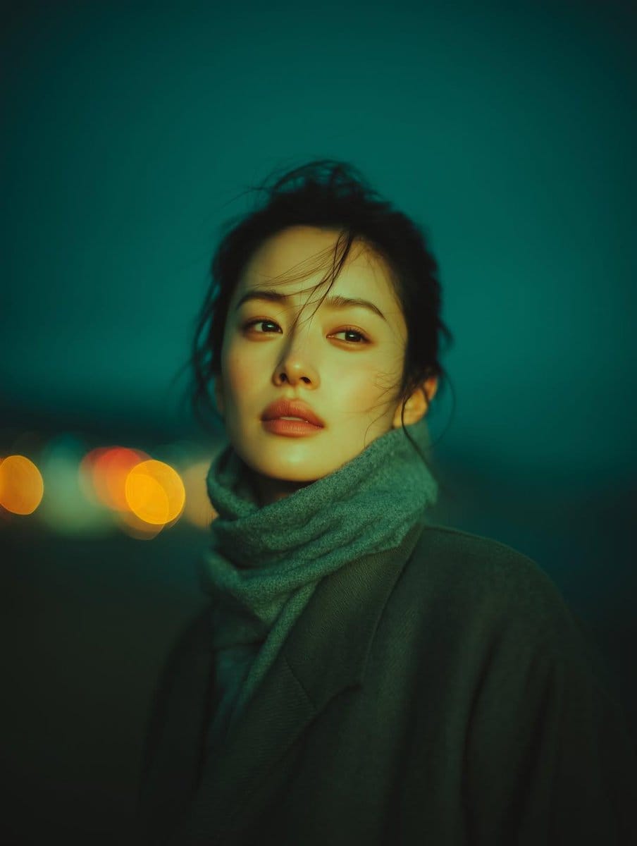 Preview image for Cinematic Night Portrait with Teal-Green Grading prompt