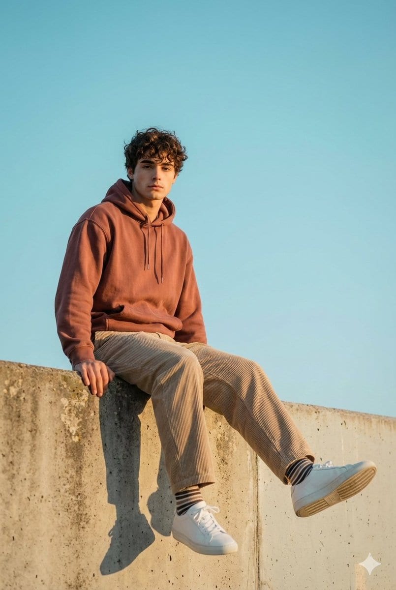 Preview image for Cinematic Outdoor Portrait in Streetwear at Golden Hour prompt