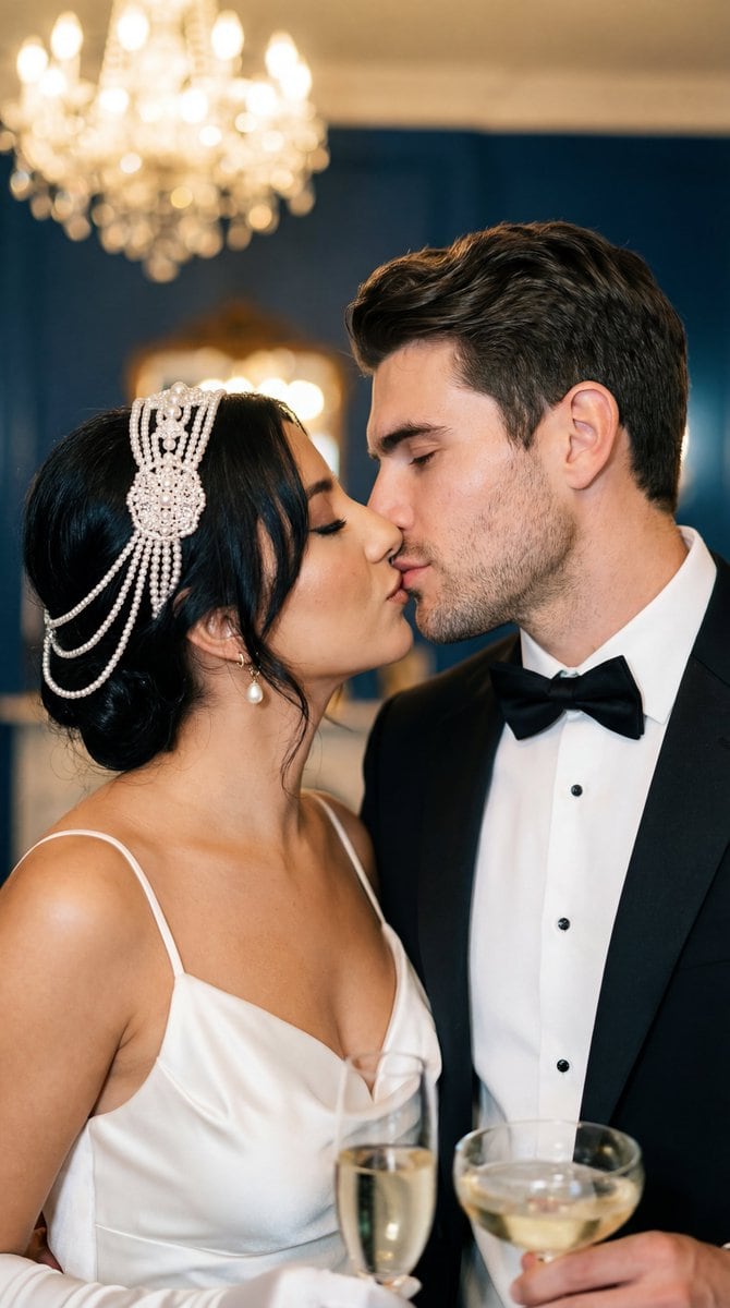 Cinematic 1920s Gatsby Couple Kiss - KI-Prompt