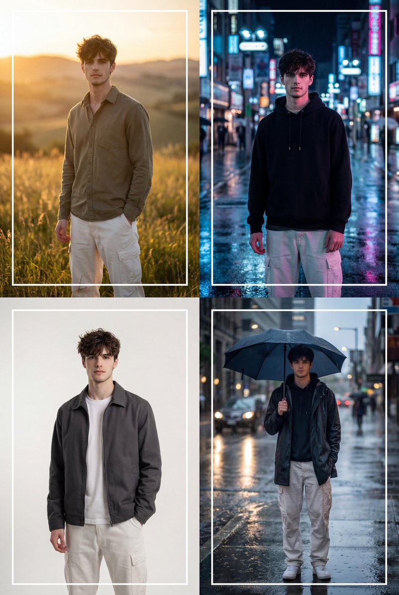 Preview image for Cinematic 2x2 Grid Portrait with Consistent Identity prompt
