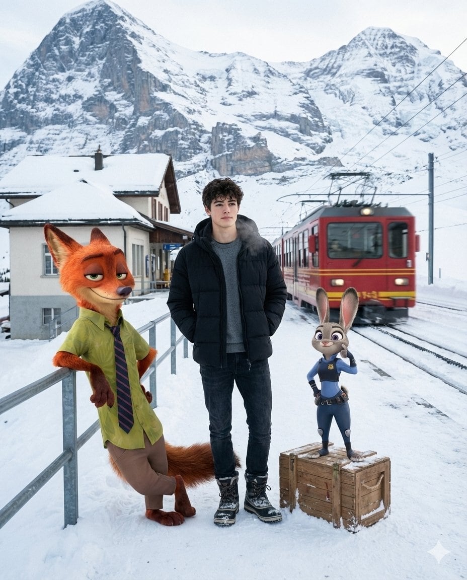 Cinematic Alpine Travel with Zootopia Characters - Prompt IA