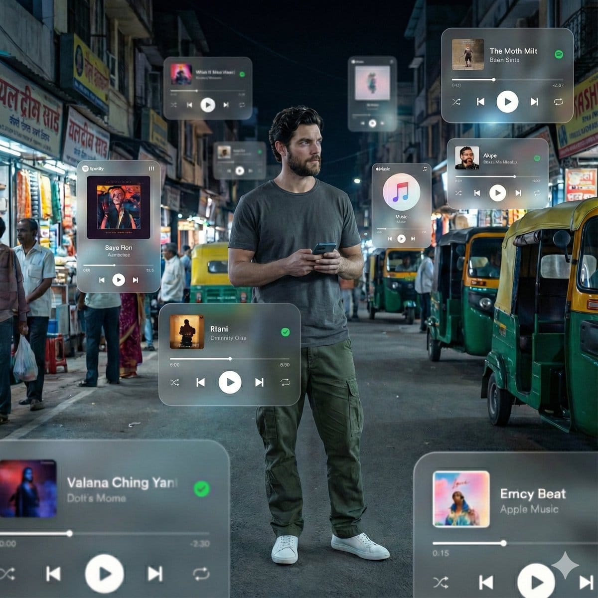 Cinematic AR Visualization in Indian Street Market - Prompt de IA