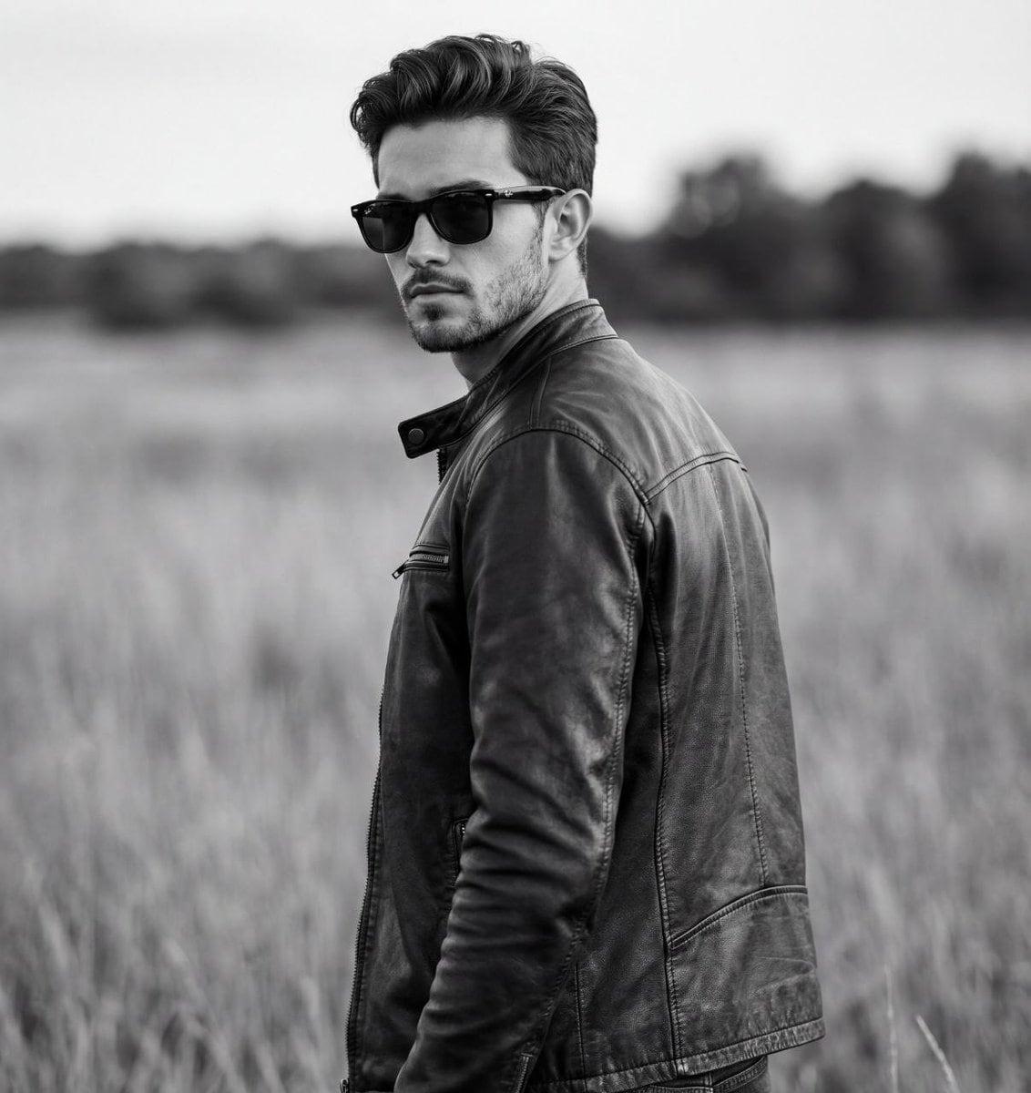 Cinematic Black and White Biker Portrait