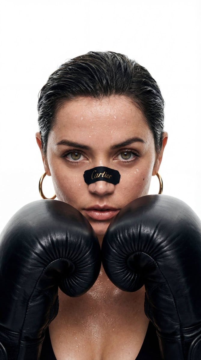 Cinematic Boxing Portrait Prompt (Luxury Fashion x Combat Sport) - AI 프롬프트