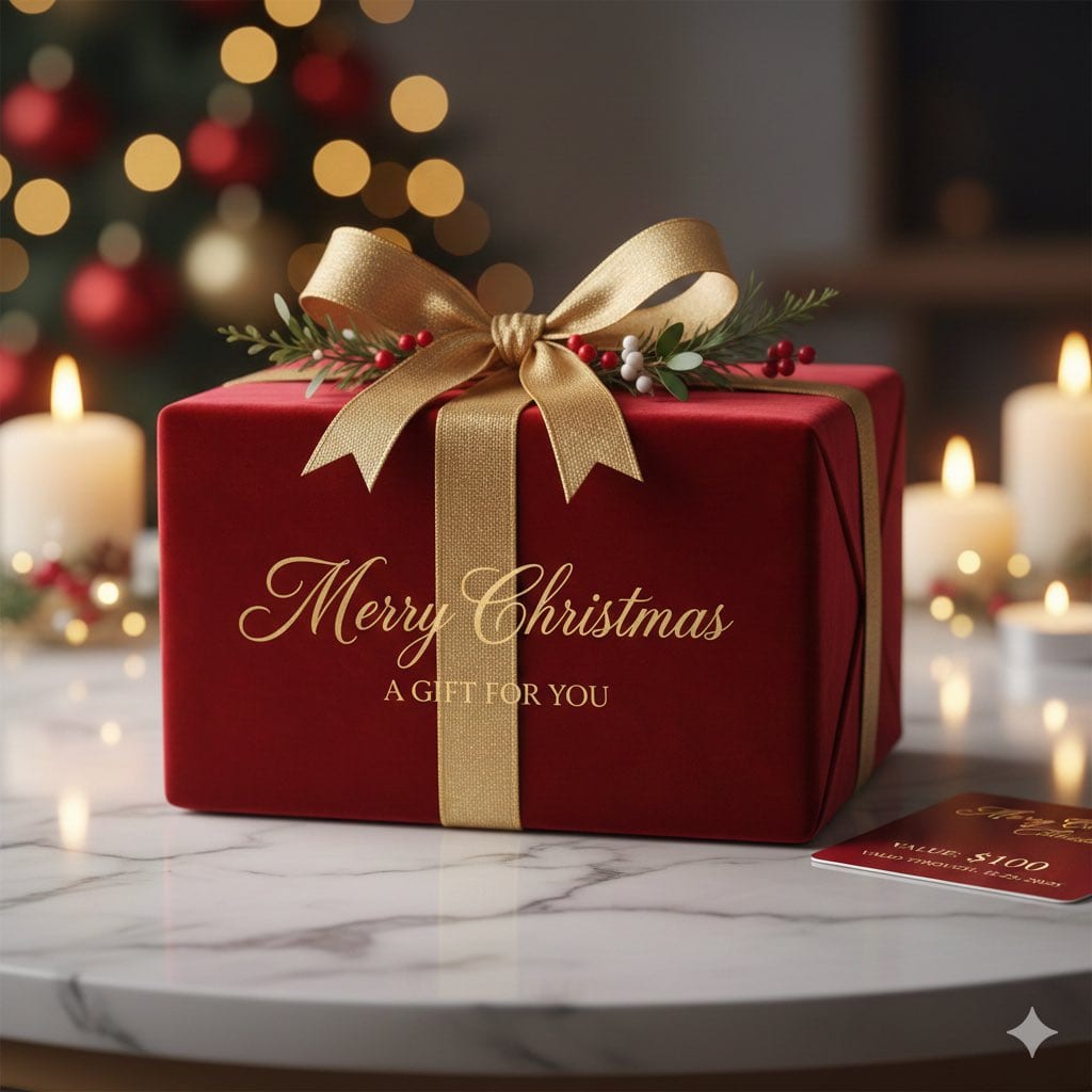 Cinematic Christmas Gift Card Design Prompt - AI Generated AI Art Style Image Example