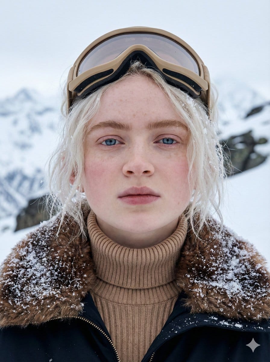 Cinematic Close-up Portrait in Alpine Environment - AI Generated Character Style Image Example