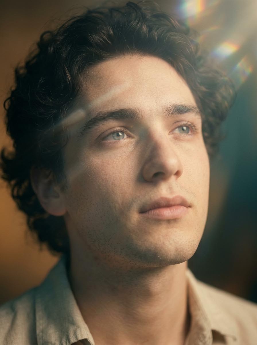 Cinematic Close-Up Portrait with Lens Flares - AI Art AI Generated Artwork