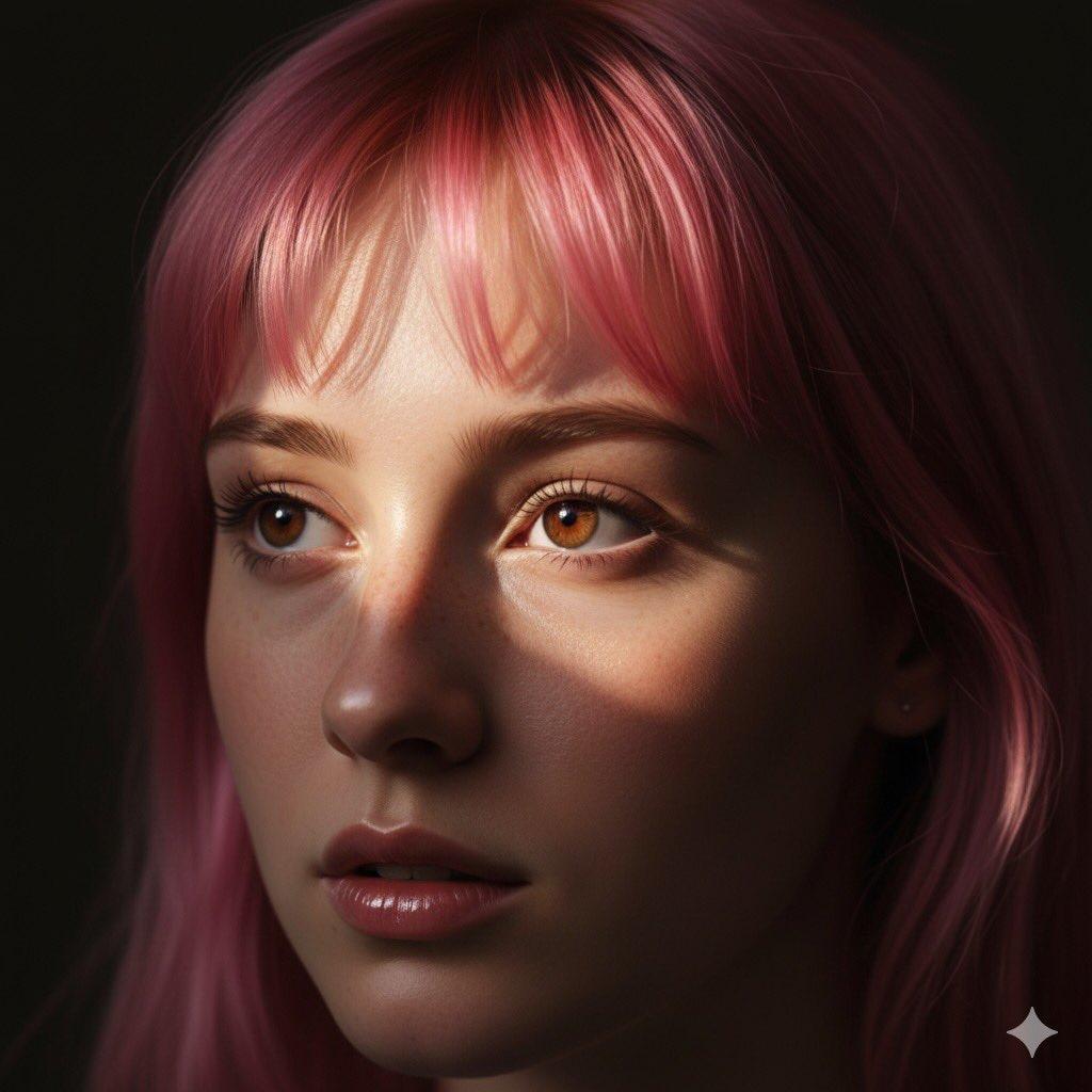 Cinematic Close-up Portrait with Pink Hair - AIプロンプト