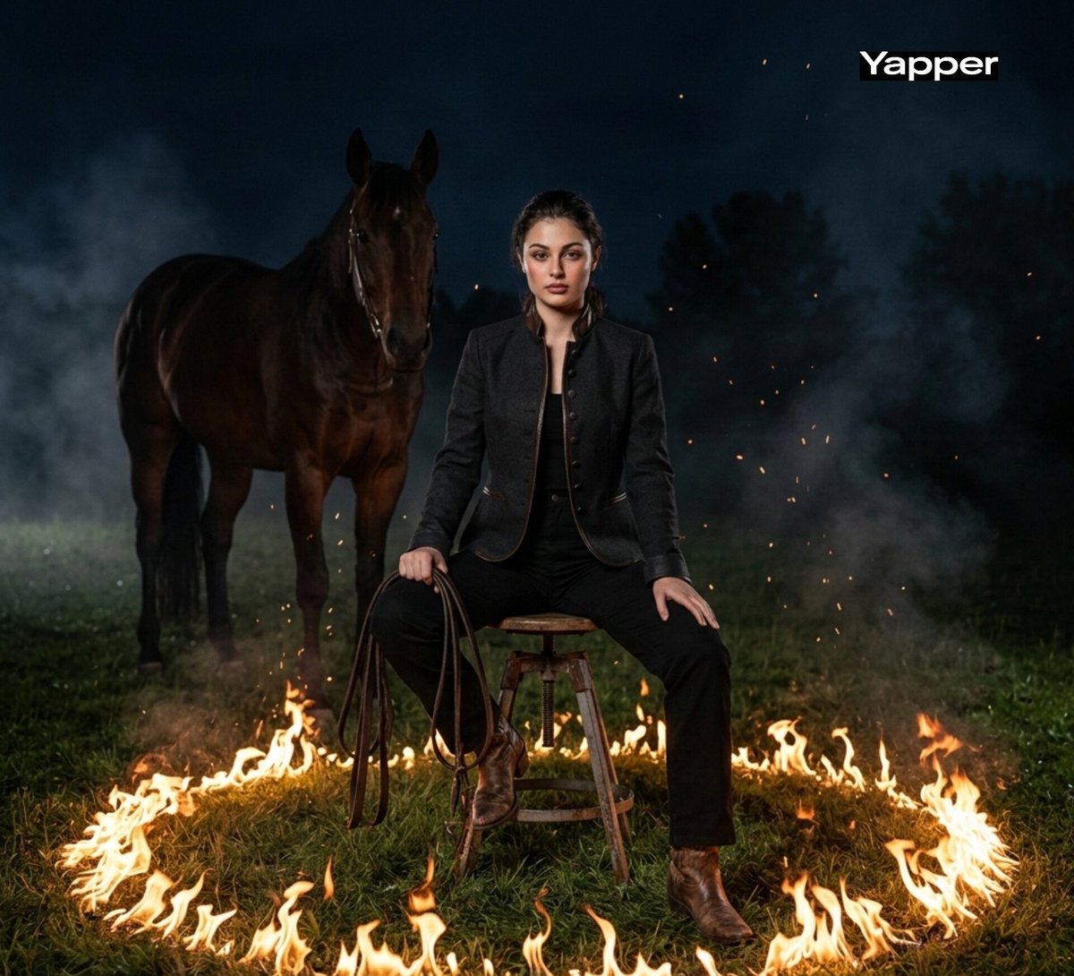 Preview image for Cinematic Dark Western Portrait with Fire prompt