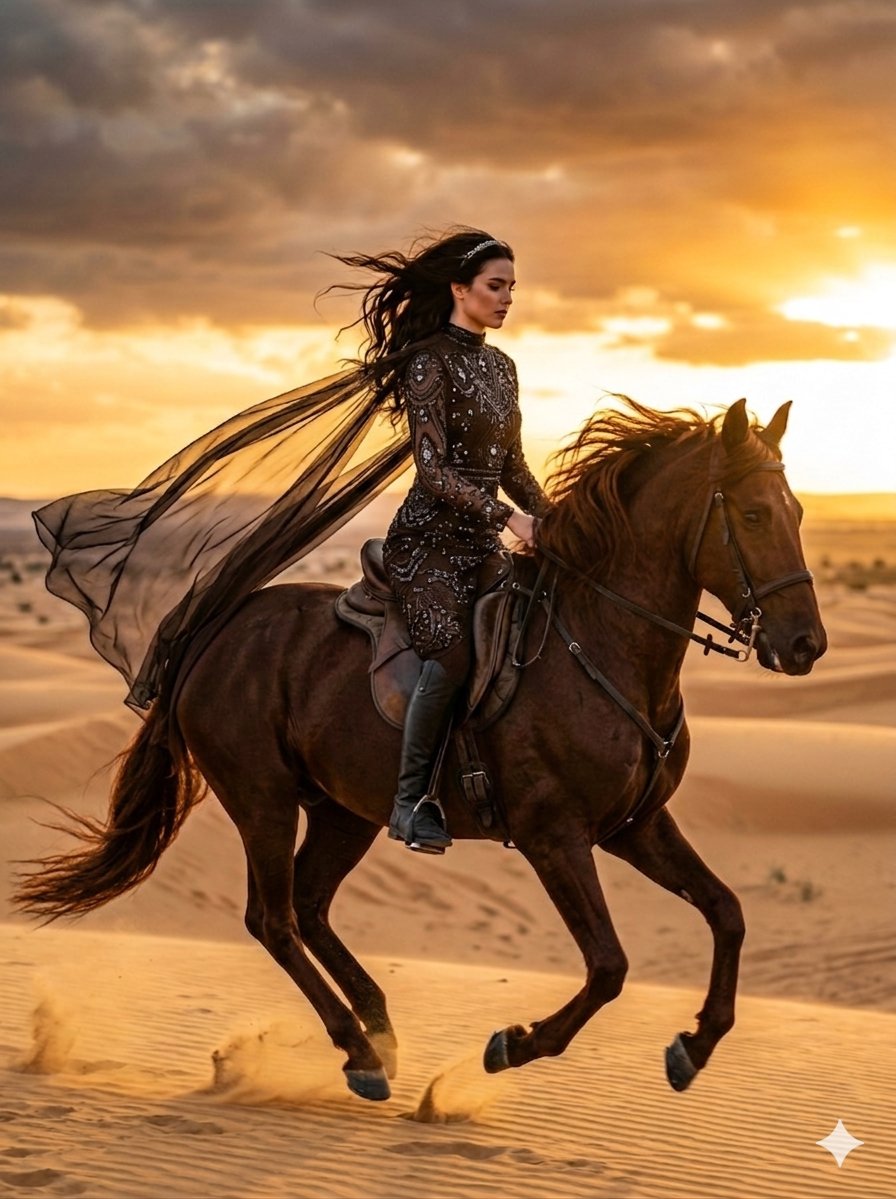 Preview image for Cinematic Desert Horse Rider prompt