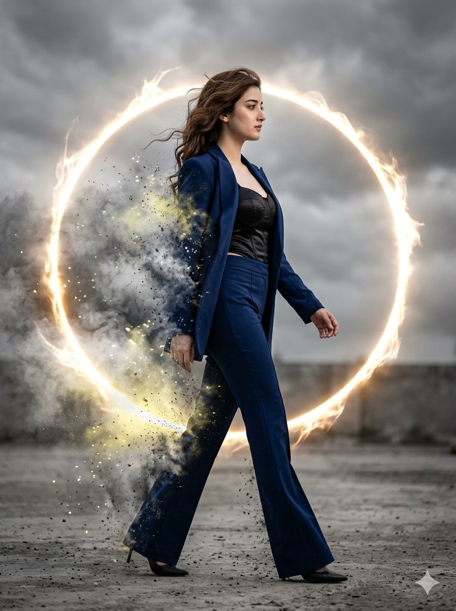 Preview image for Cinematic Disintegrating Fashion Editorial prompt