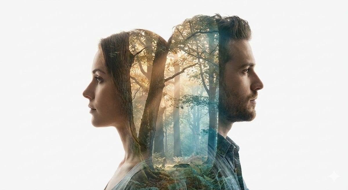 Cinematic Double-Exposure Portrait of Contrast and Connection - AI Generated Character Style Image