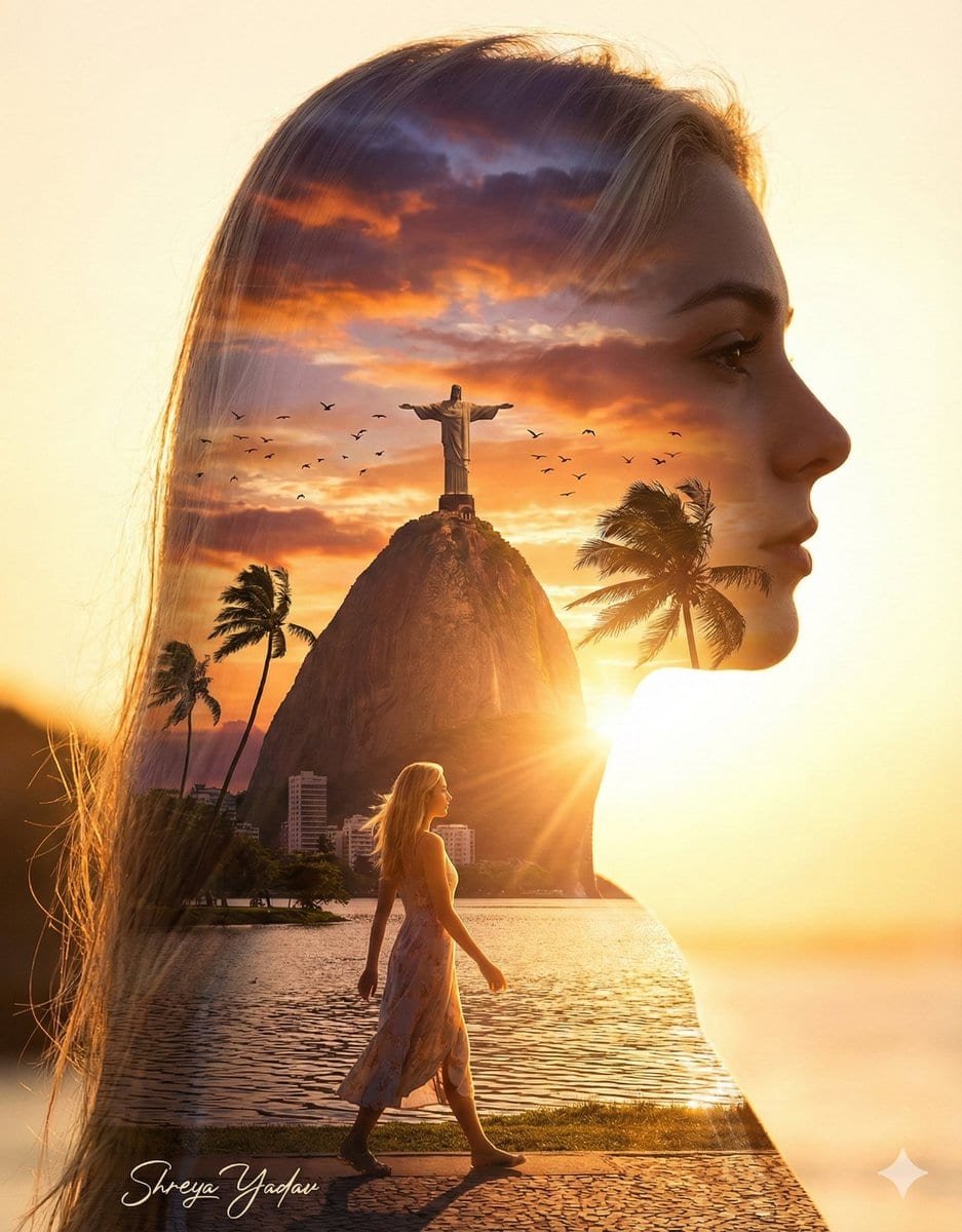 Cinematic Double Exposure Portrait with Christ the Redeemer - AI Generated Character Style Image Example