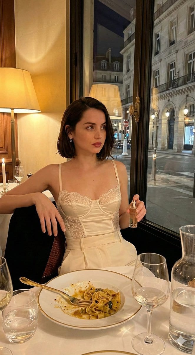 Cinematic Fashion Editorial of Ana De Armas at Night - Prompt de IA