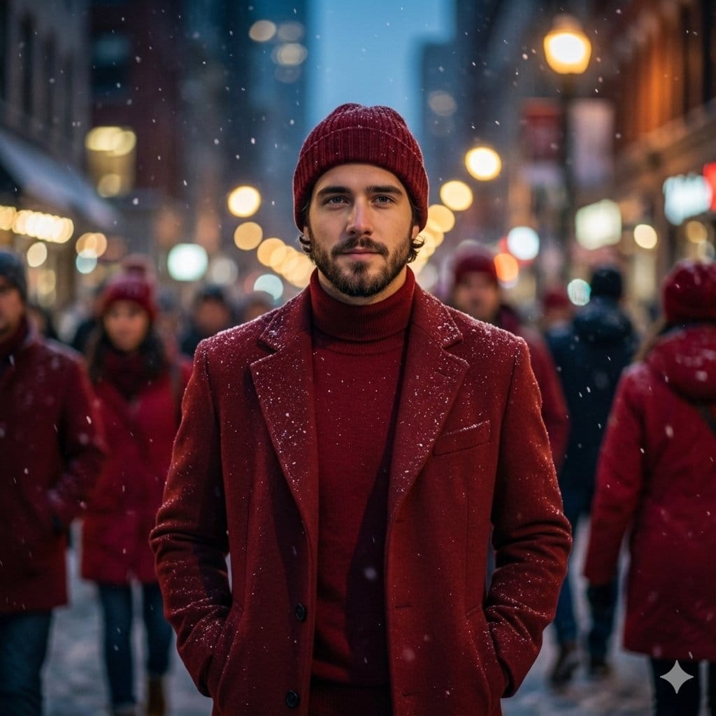 Cinematic Fashion Editorial Portrait in Winter Night - Prompt IA