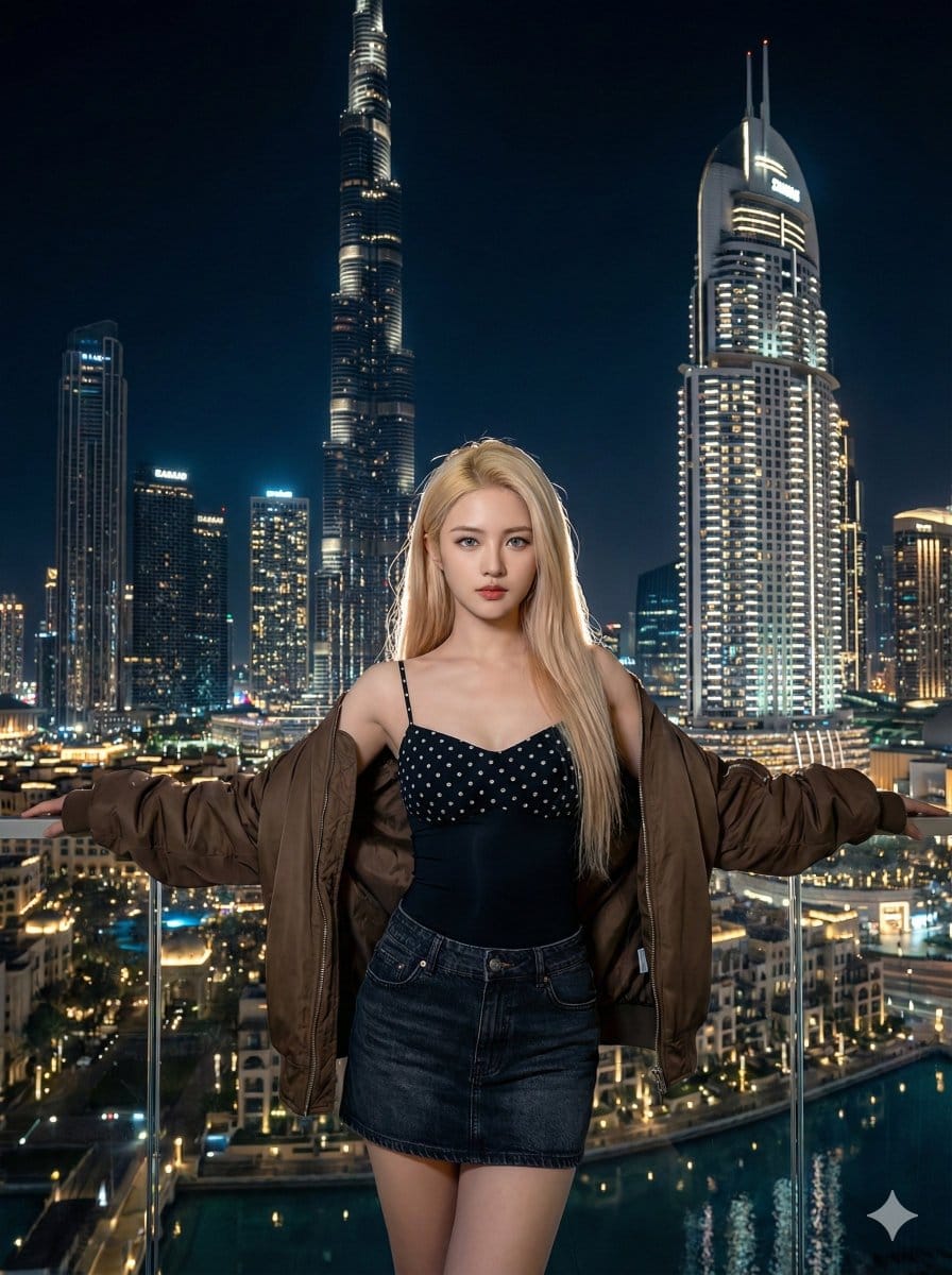 Cinematic Fashion Portrait in Dubai Prompt - AI Generated Character Style Image Example
