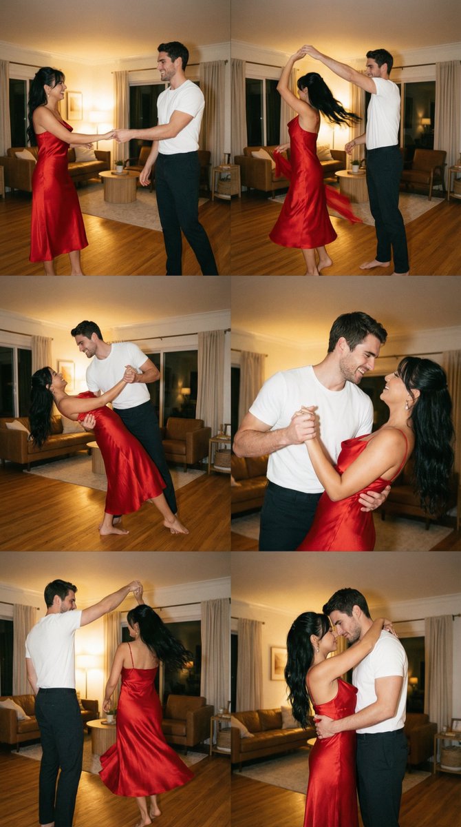 Preview image for Cinematic Film Still Grid Prompt for Home Dance Sequence prompt