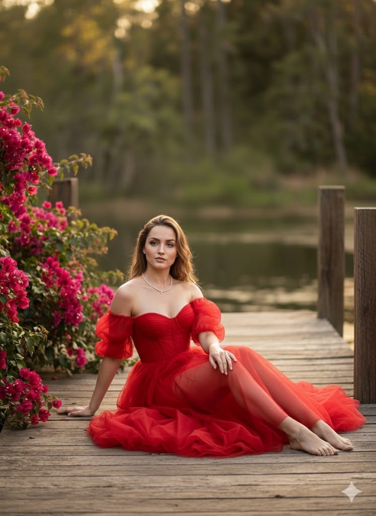 Preview image for Cinematic fine-art photo of Ana de Armas in a red gala dress prompt