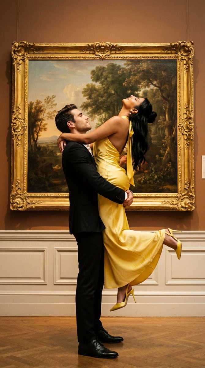 Cinematic Fine Art Couple Portrait with Reference Image Locking - AI提示词
