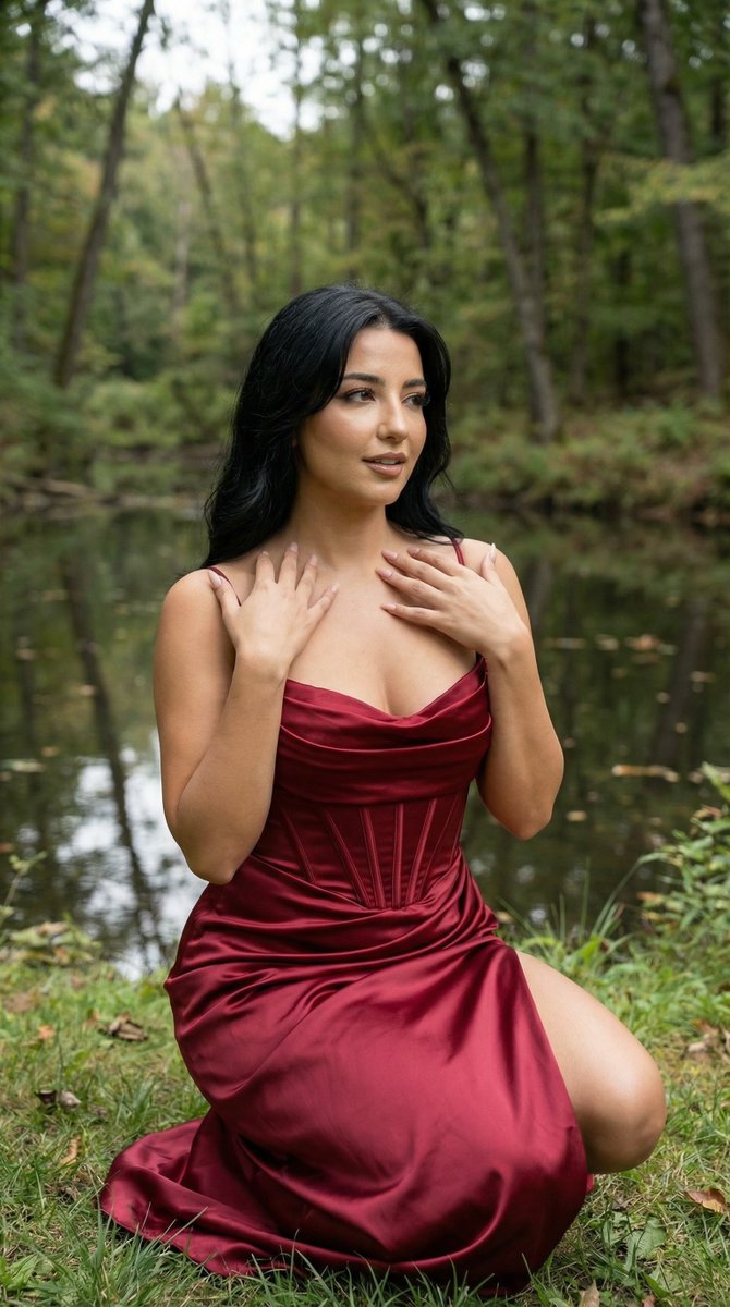 Cinematic Forest Lakeside Fashion Portrait