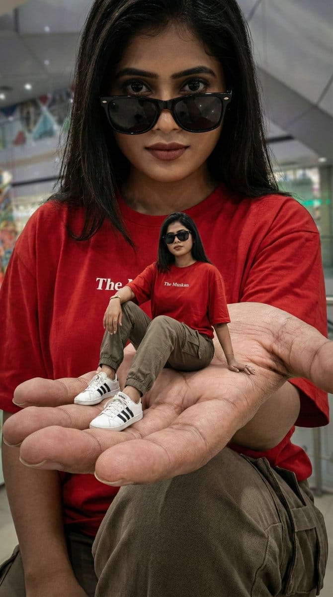 Cinematic Giant Holding Miniature Self - KI-Prompt