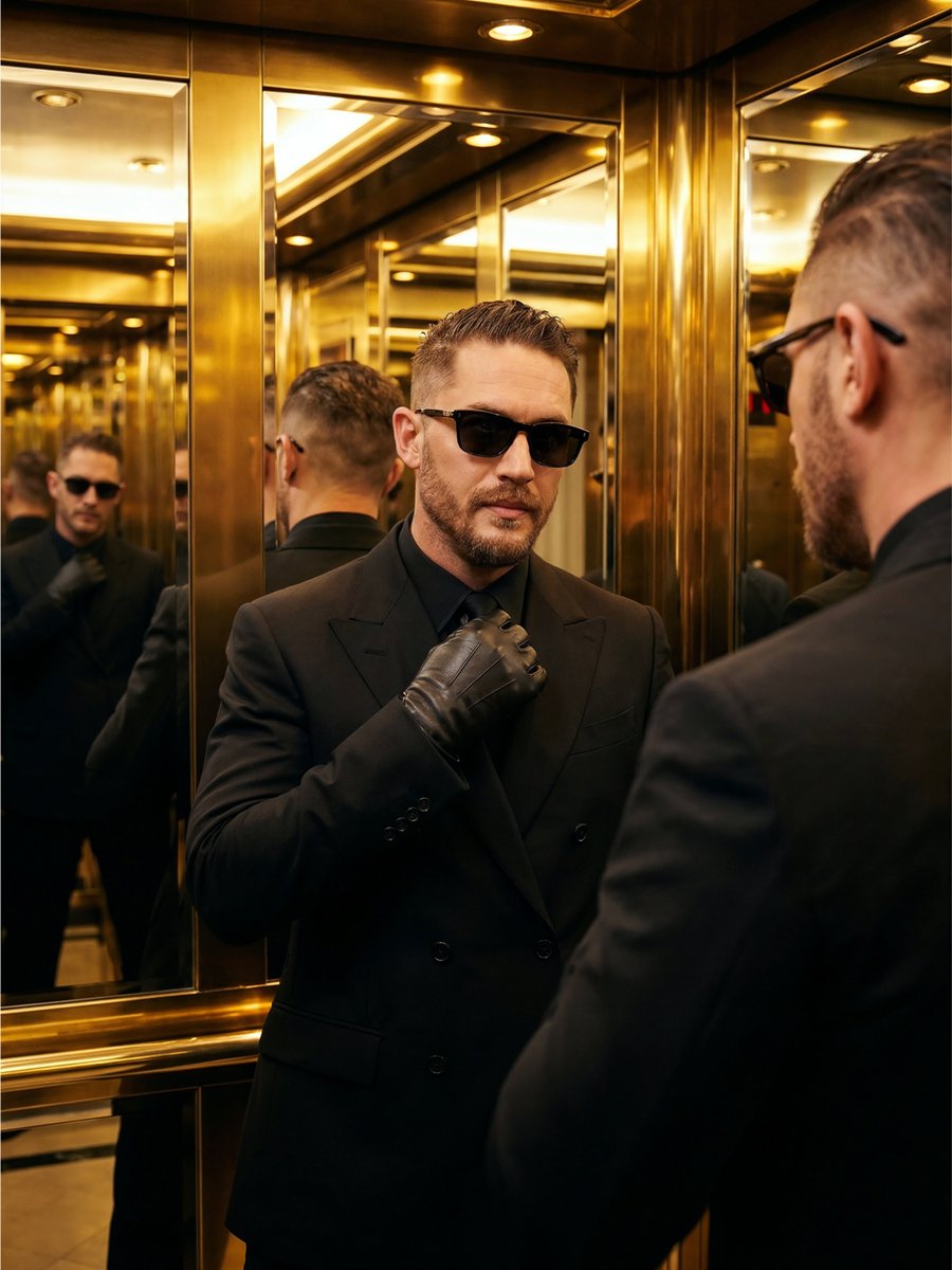 Preview image for Cinematic Golden Elevator Portrait prompt