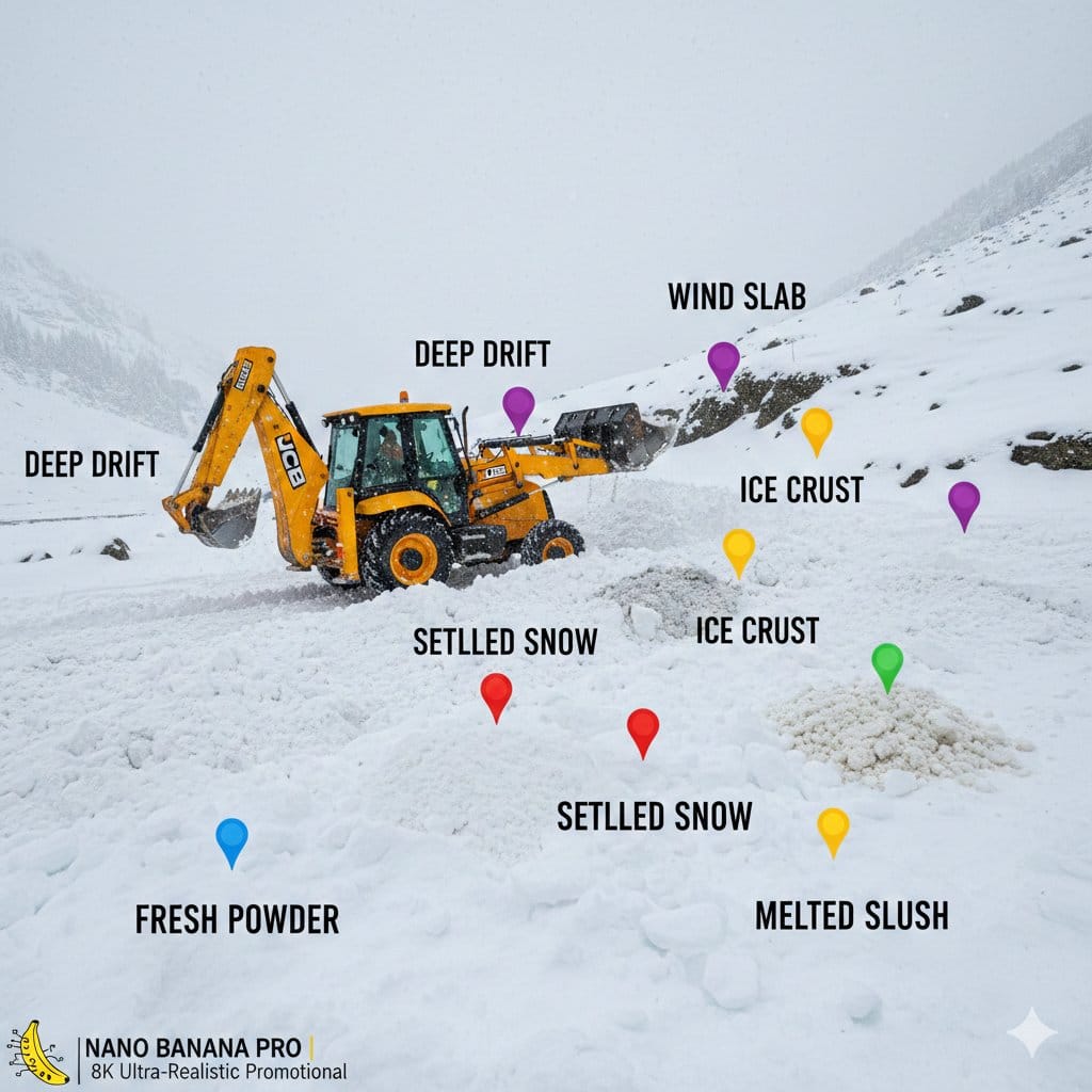 Cinematic JCB Clearing Snow in Kashmir - AI 프롬프트