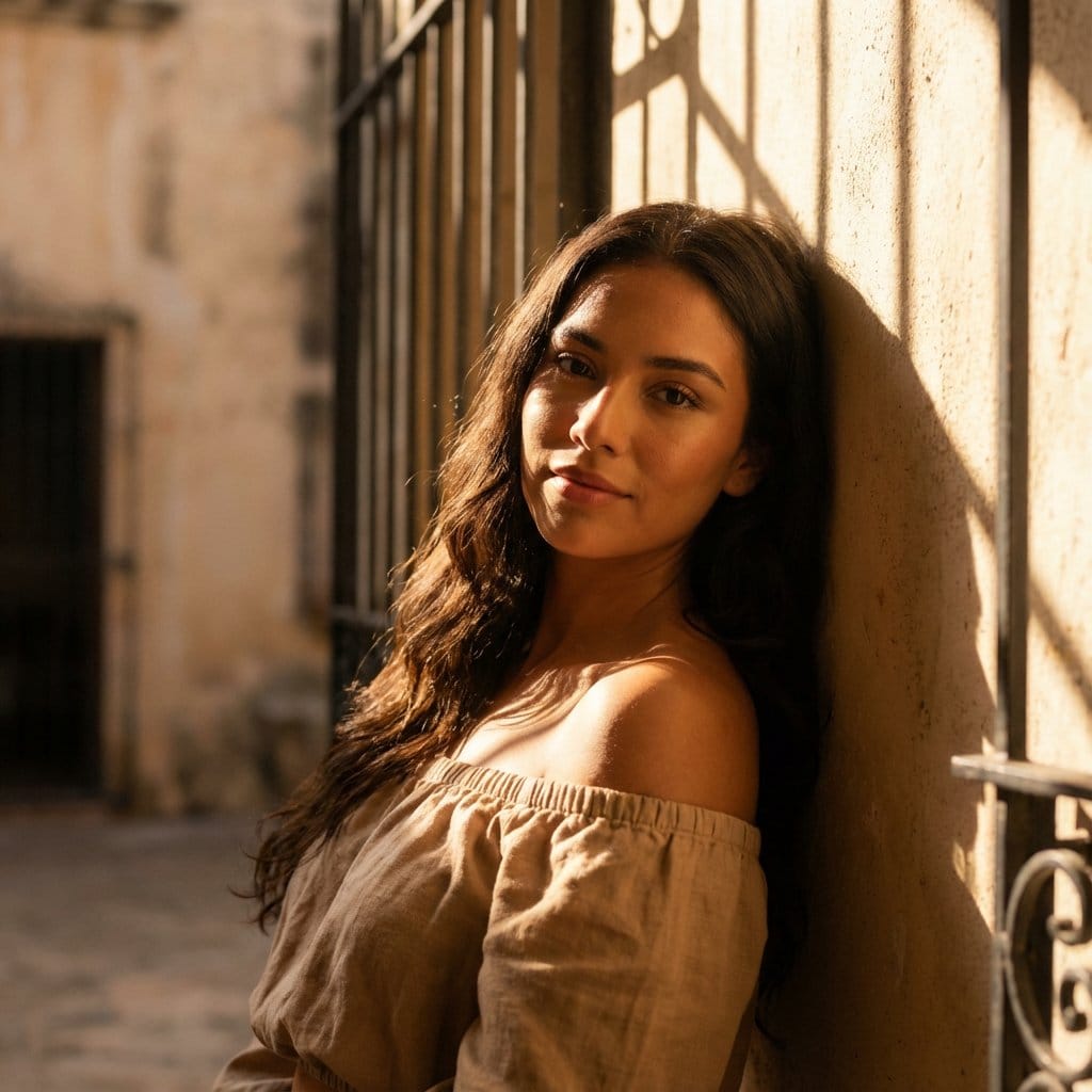 Cinematic Latina Portrait with Volumetric Light - Prompt IA