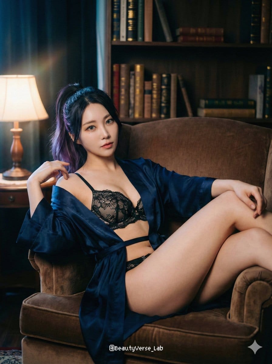 Cinematic Lingerie Portrait in Vintage Study - AI 프롬프트