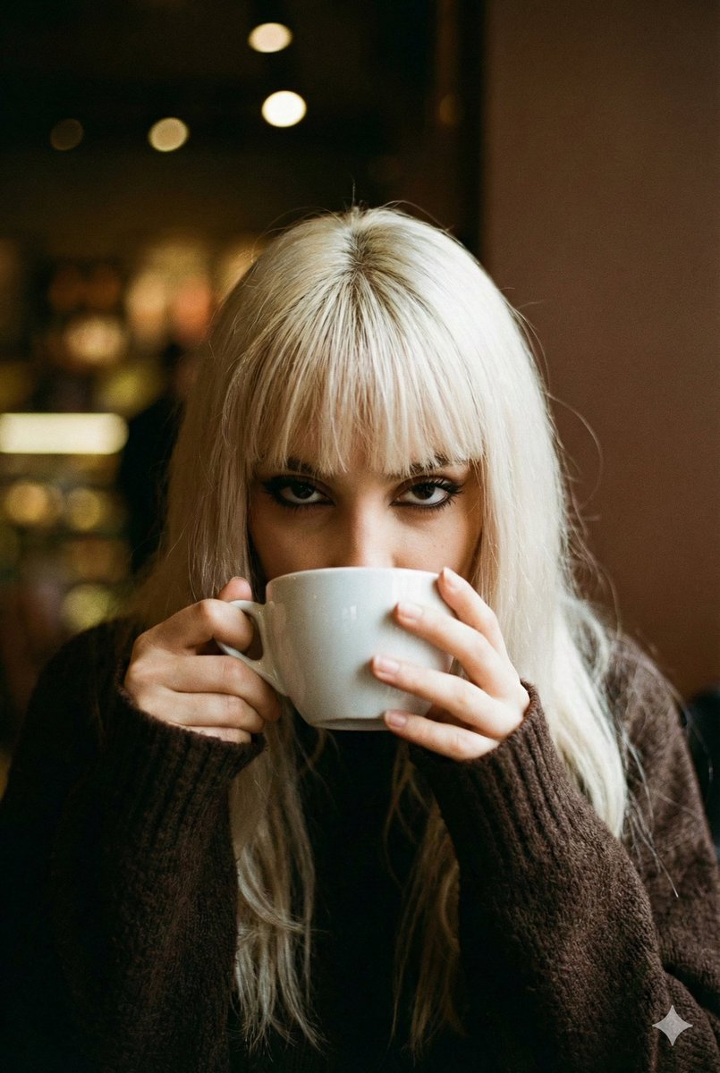 Preview image for Cinematic Melancholic Cafe Portrait prompt