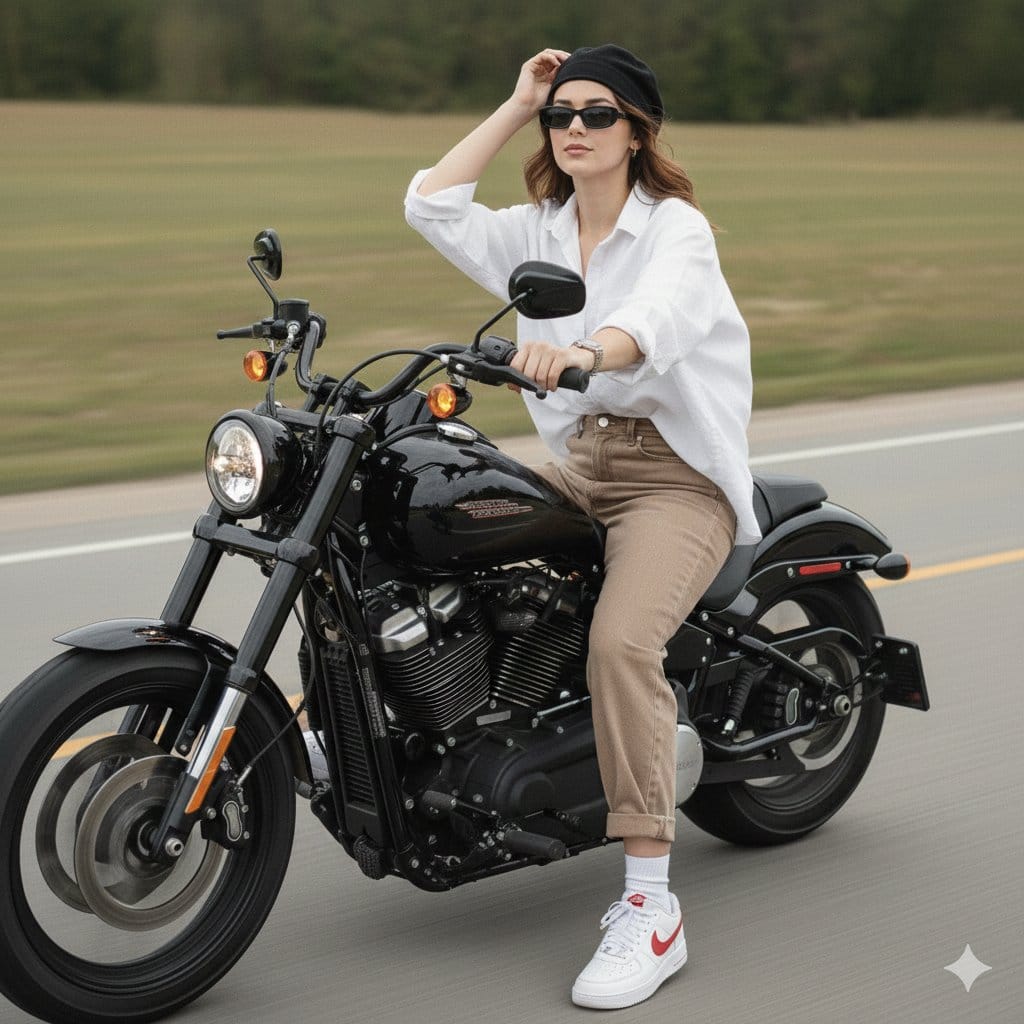 Cinematic Motorcycle Ride with Identity Lock - AI Generated Realistic Style Image Example