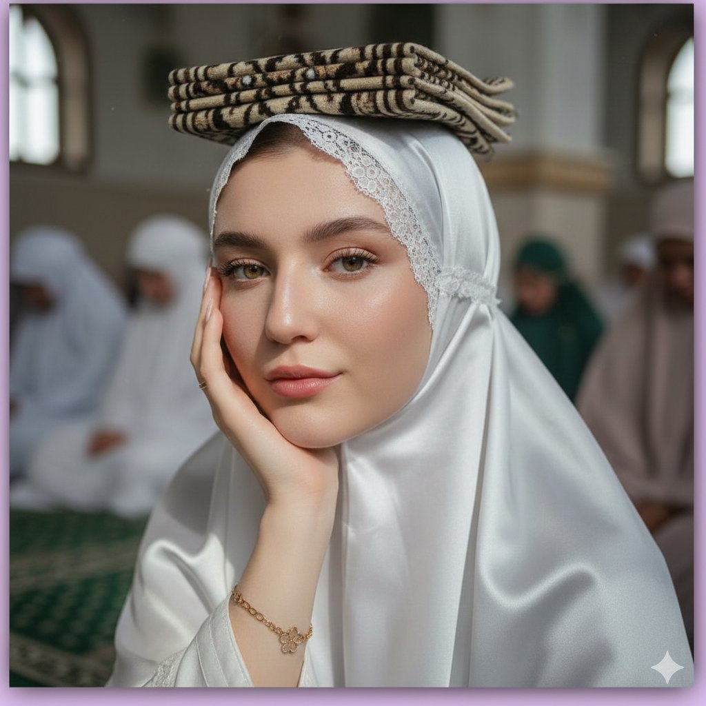Cinematic Muslim Woman Portrait in Mosque Prompt