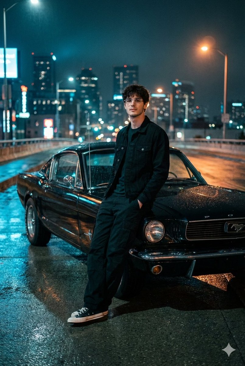 Preview image for Cinematic Night Photo with 1960s Mustang prompt