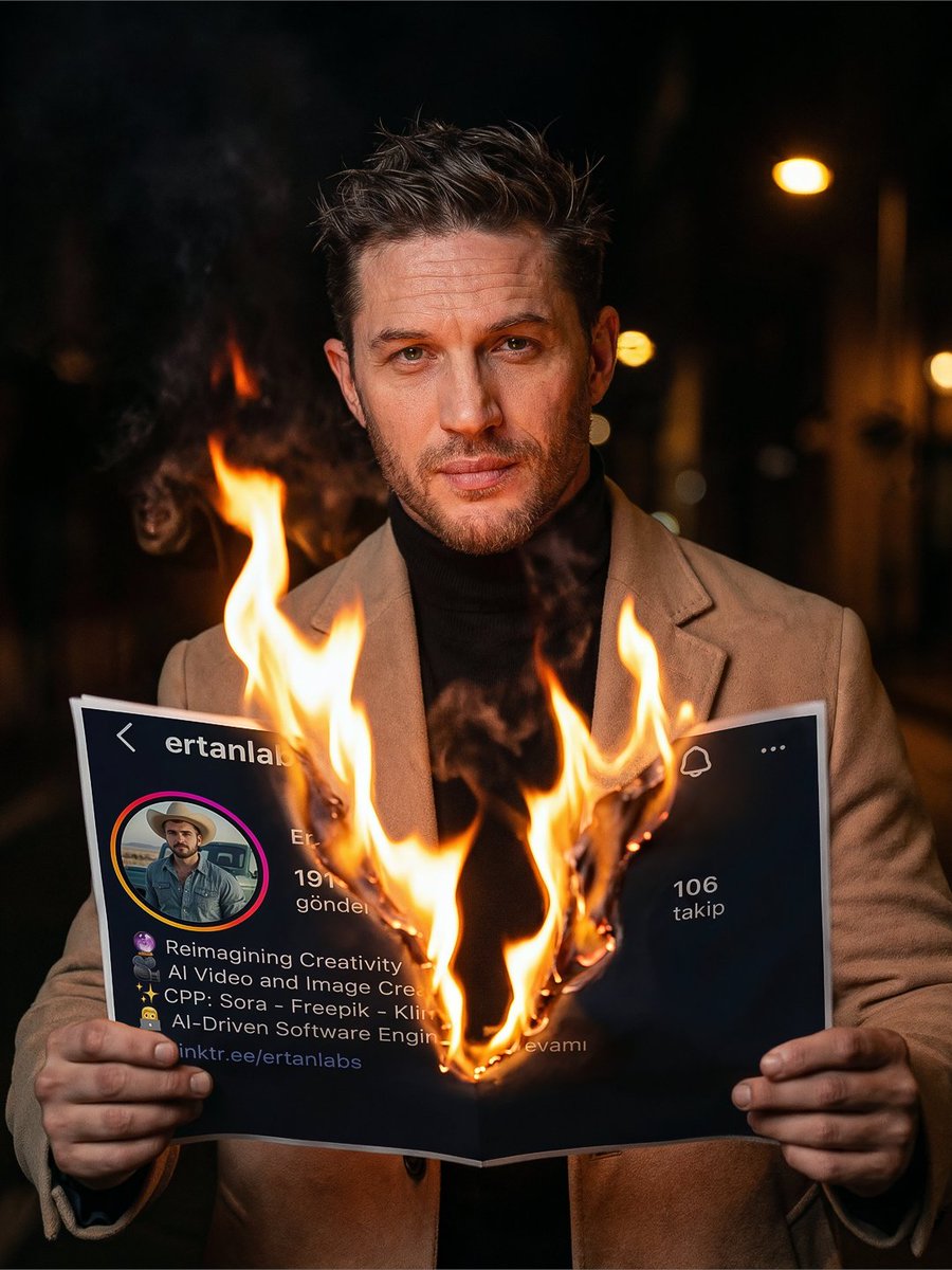 Preview image for Cinematic Night Portrait with Burning Social Page prompt