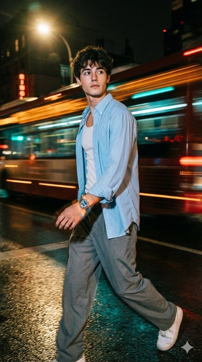 Cinematic Night Street Portrait of Indian Man - KI-Prompt
