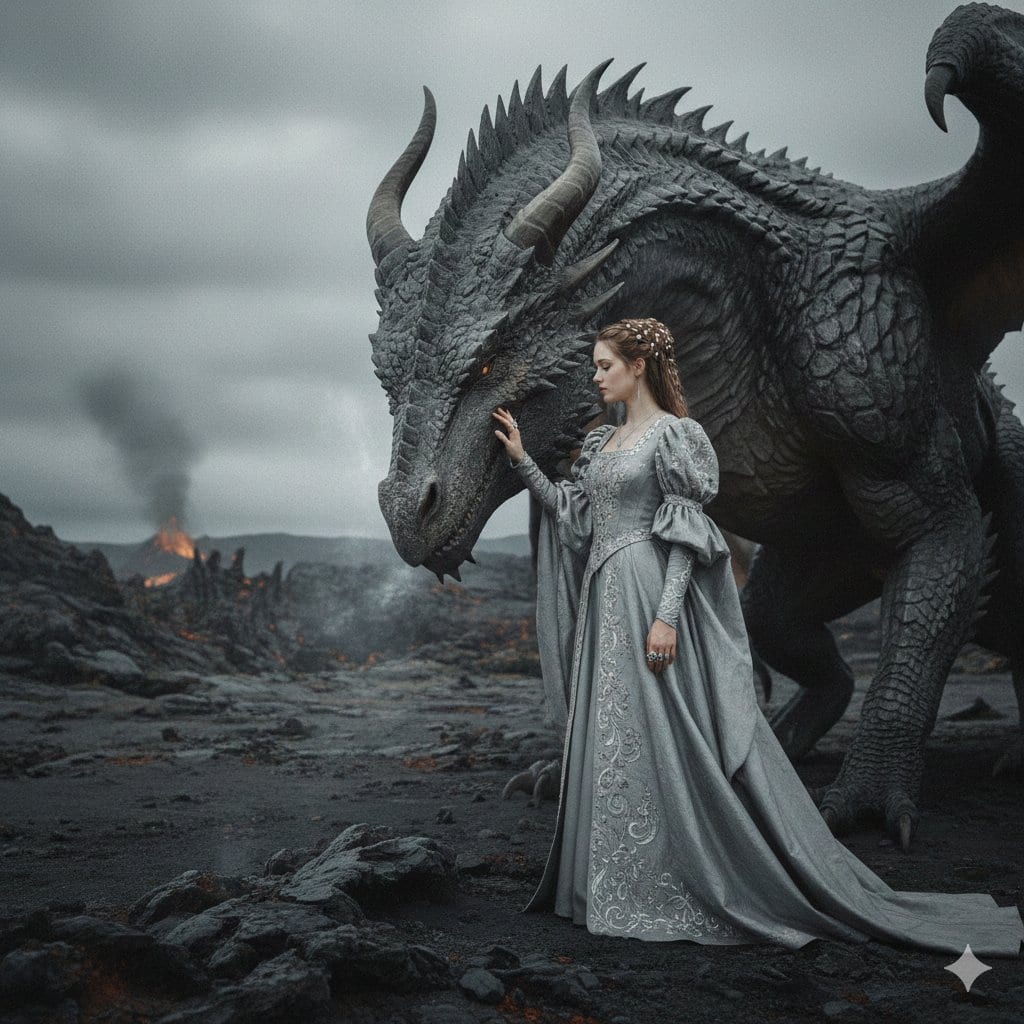 Cinematic Noblewoman and Dragon Prompt - AI Prompt