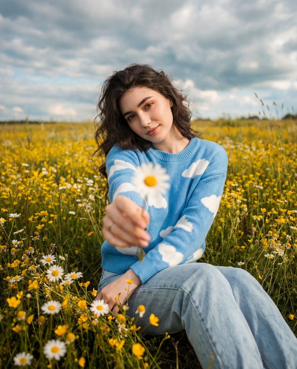 Cinematic Portrait in a Wildflower Field