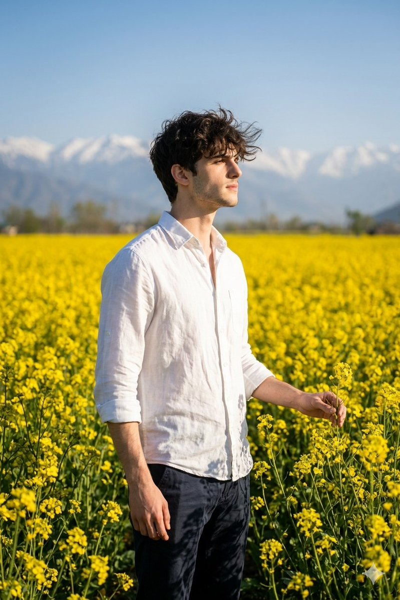 Preview image for Cinematic Portrait in Kashmir Mustard Field prompt