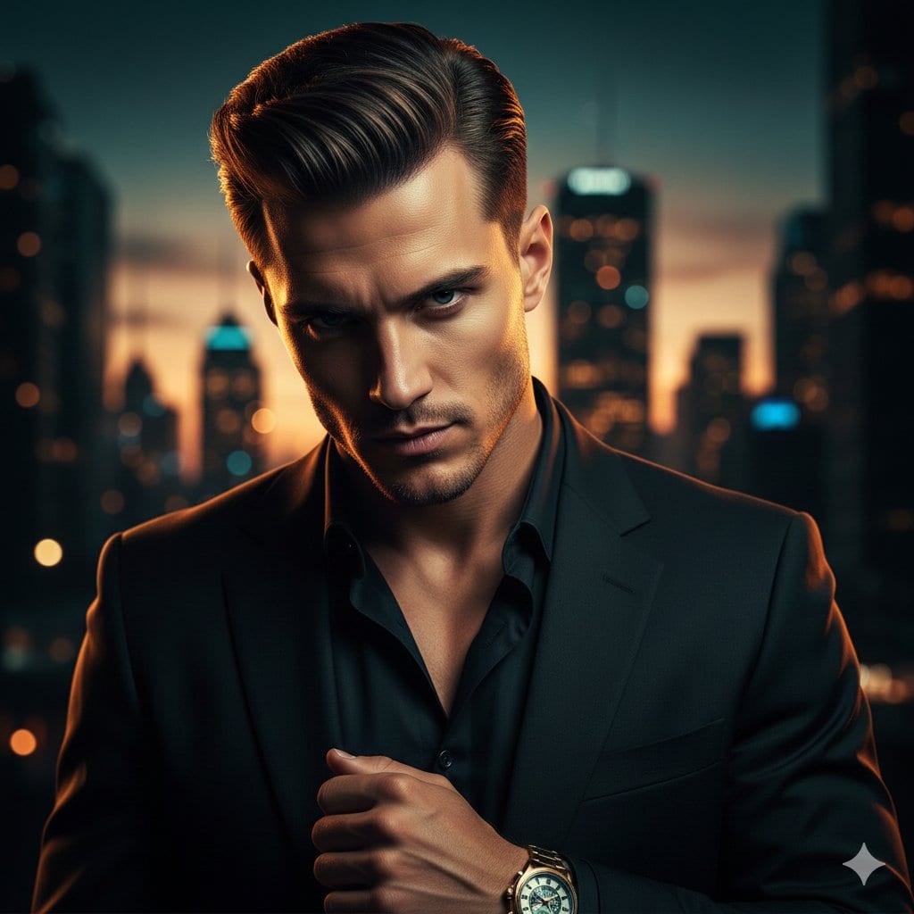 Cinematic Portrait of a Confident Young Man in an Urban Setting - KI-Prompt