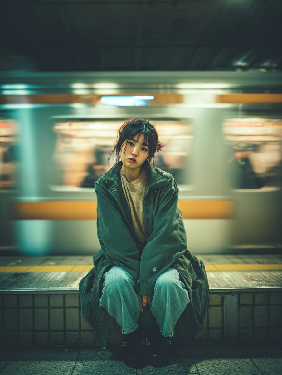 Cinematic Portrait of a Woman on a Train Platform - AI Art AI Generated Artwork