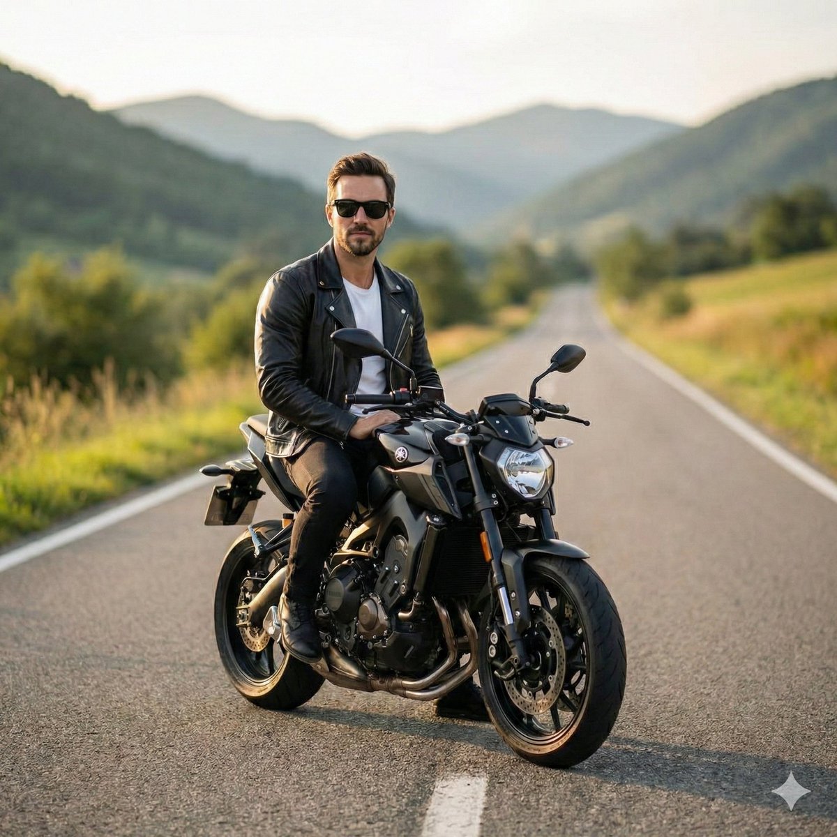 Preview image for Cinematic Portrait of Man on Modern Motorbike prompt