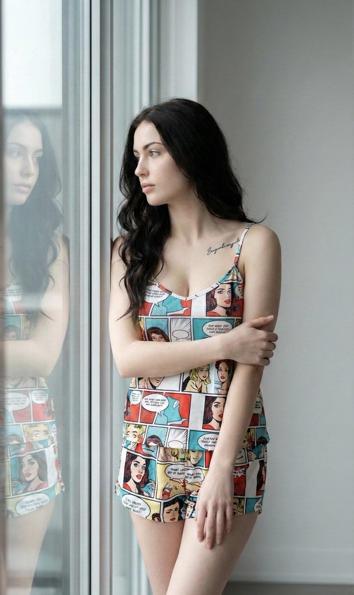 Cinematic Portrait of Woman in Pop-Art Sleepwear - AI 프롬프트