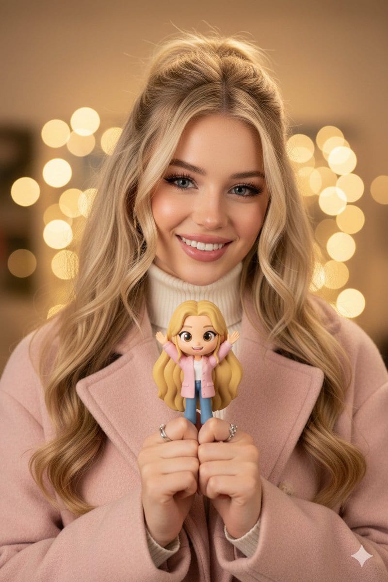 Cinematic Portrait with Chibi Figurine Prop - نص توجيهي للذكاء الاصطناعي